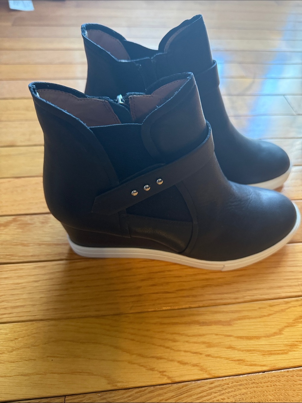 NWOT Paolo Black Wedge Ankle Booties with Stud Accent